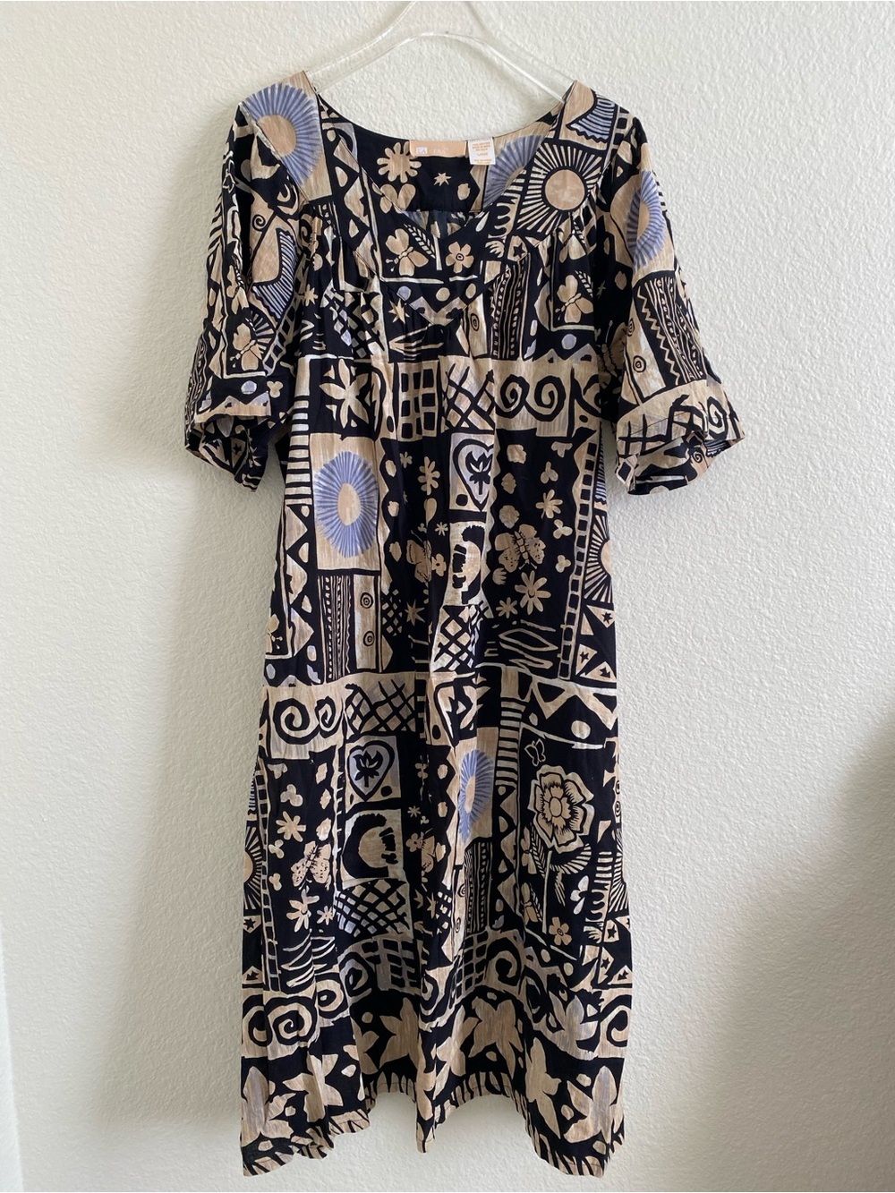 La Cera Cotton Boho Lagenlook Mumu Midi Dress